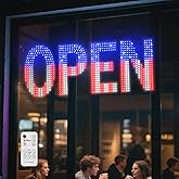 Urvoix LED Open Sign for Business, 40''L x 14''W Large LED Open Signs with Hanging Installation, Brightness Adjustable Light Up Open Sign for Window Store Salon Cafe Bar Shops (USA Flag Design)