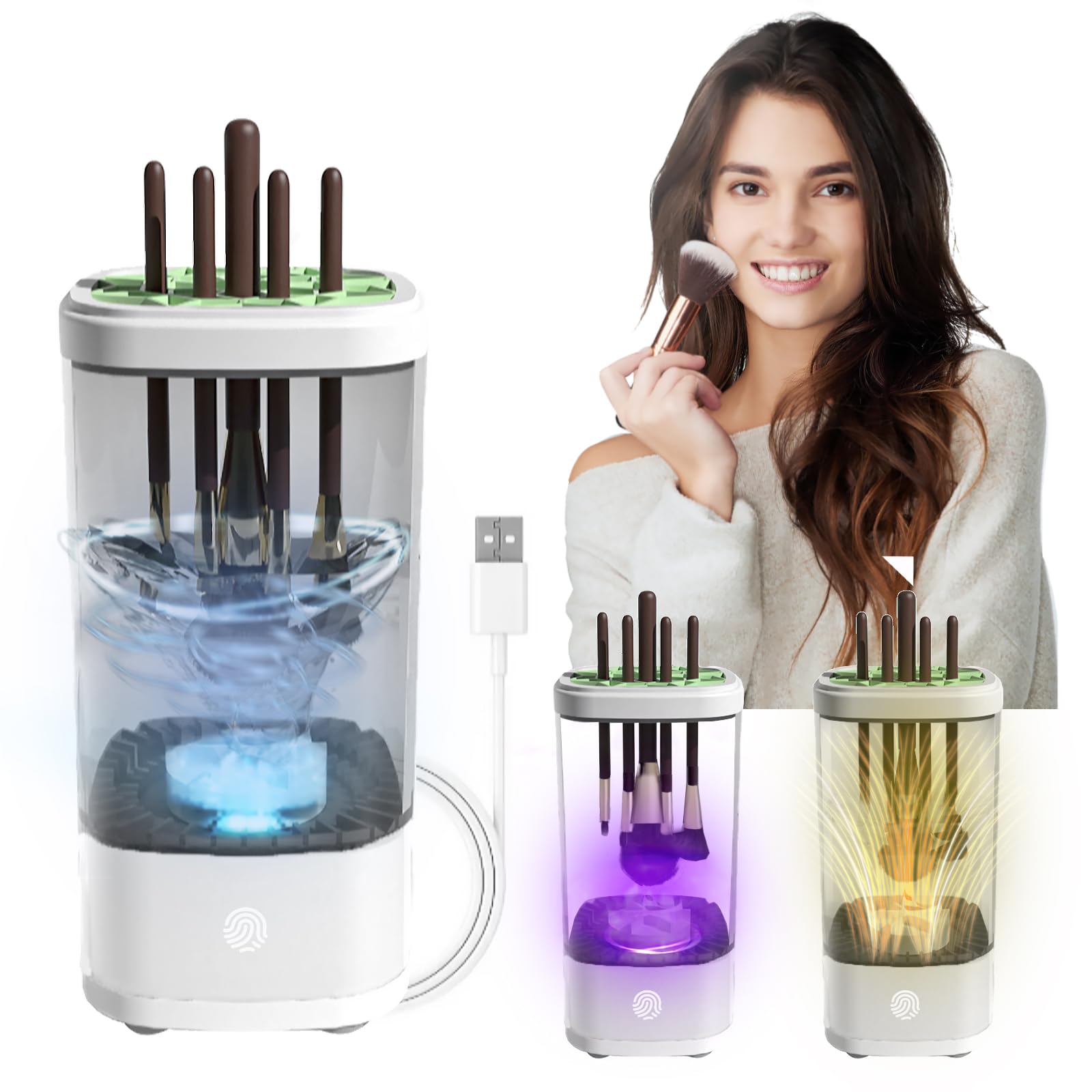 Electric Makeup Brush Cleaner Machine, 2 in 1 Make up Brush Cleaner and Dryer for Travel Home Use, Automatic Spinning Make up Brushes Cleaner for Makeup Lovers & Professionals