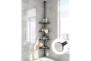 Shower Caddy Corner, 56 to 125 Inch Adjustable Tension Pole Corner Shower Caddy with ABS Baskets,Rustproof Stainless Pole, Dr
