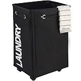 Caroeas 23" Pro+ Wheeled Laundry Hamper Black&White Breathable Cover Heavy Duty Laundry Sorter Dirty Clothes Organizer Waterp
