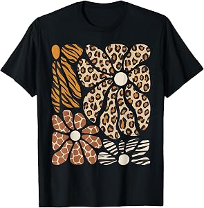 Safari Floral Boho Flowers Cute Animals Girls Leopard Print T-Shirt