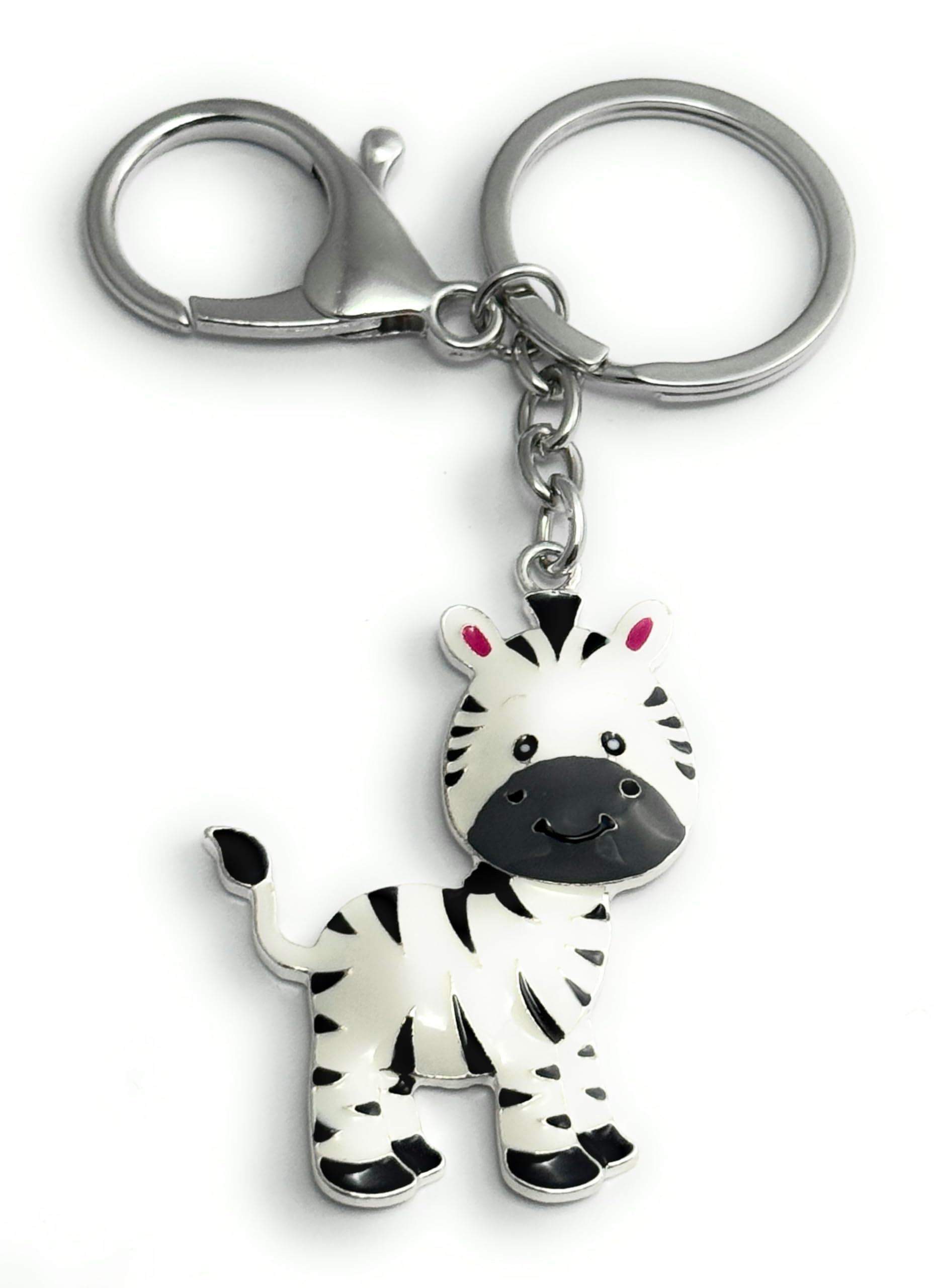 FizzyButton Gifts Zebra Keyring Key Ring with Enamel Charm and Lobster Clasp