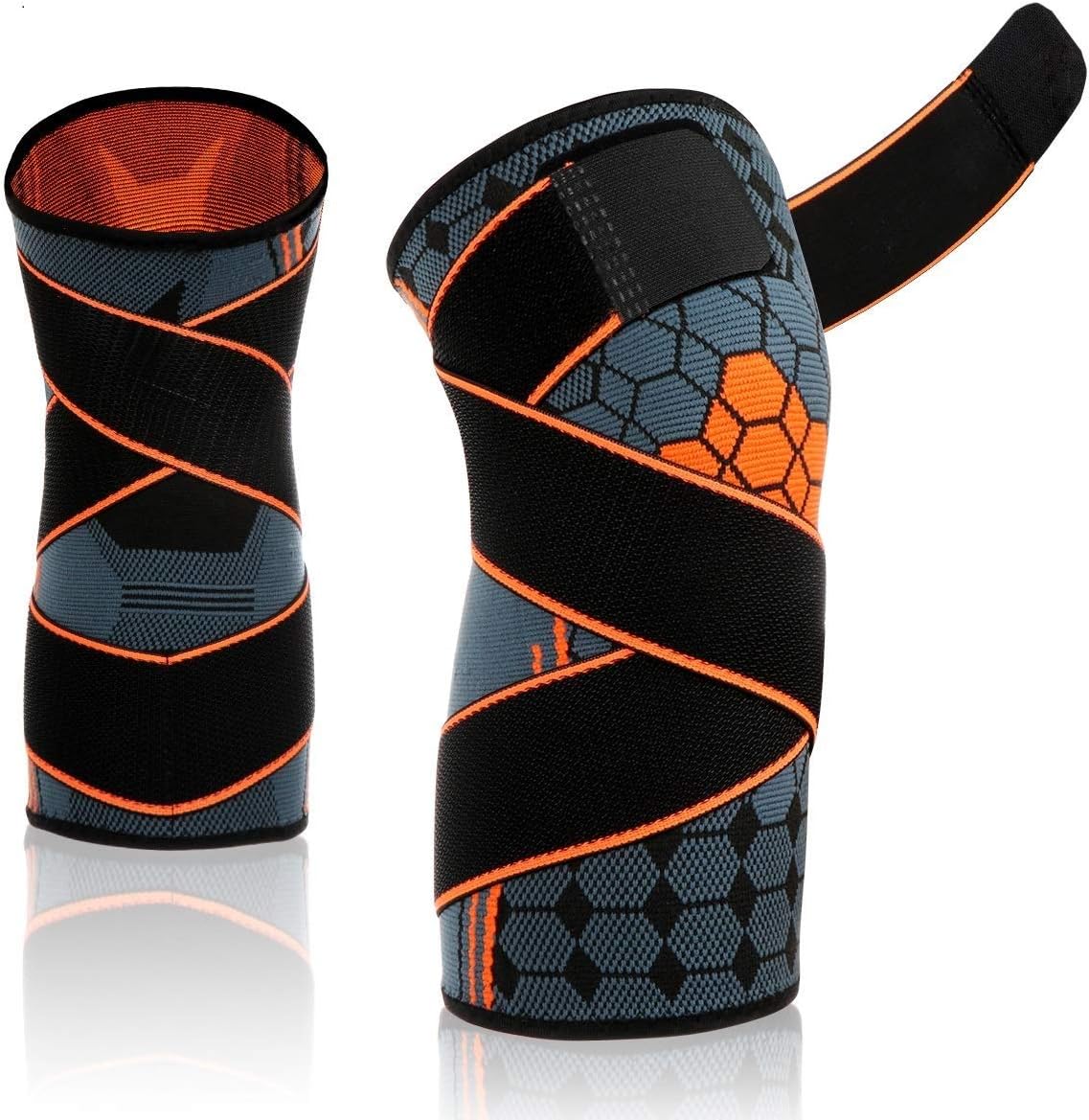 Knee Brace Compression Sleeve with Strap by (Pair) for Men