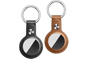 Vanjua Leather Case for Apple AirTags Holder, 2-Pack Airtag Case with Keychain, AirTag Case for Dog Collar, Luggage, Keys, Fu