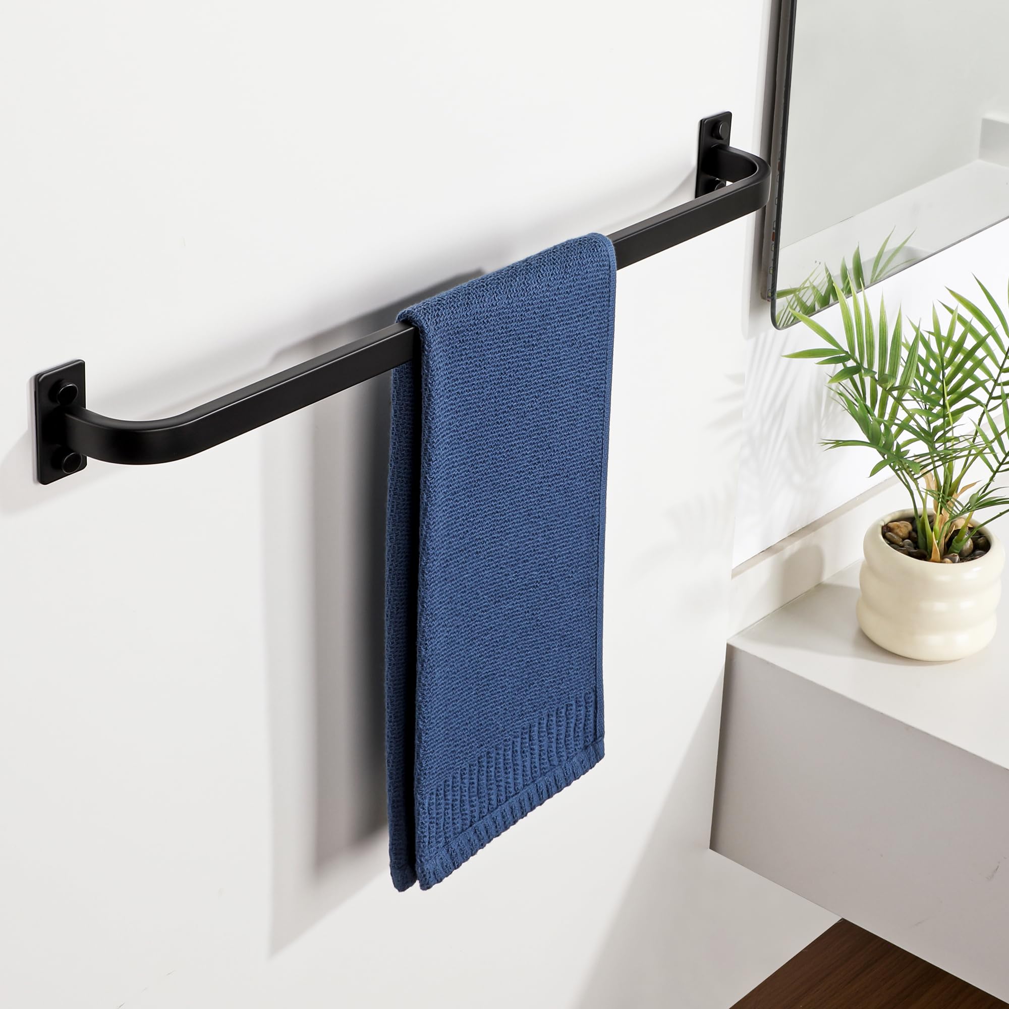 Mooche Black Towel Rail Wall Mounted, 55CM Hand Towel Holder, SUS304 Stainless Steel Single Towel Bar for Bathroom Kitchen Home