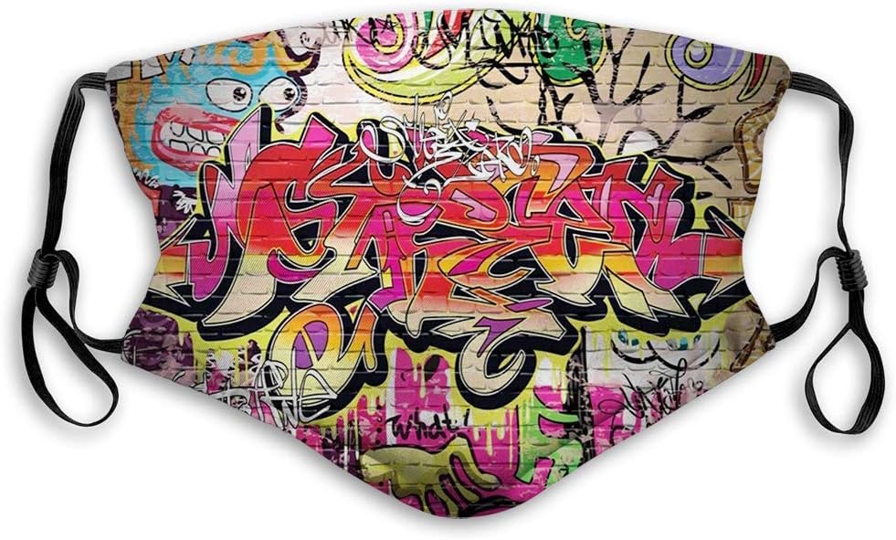 KENDIA Comfortable Windproof mask, Brick Wall, on Wall Urban Street Art with Spray Paint Tagger Underground Theme, Multicolor