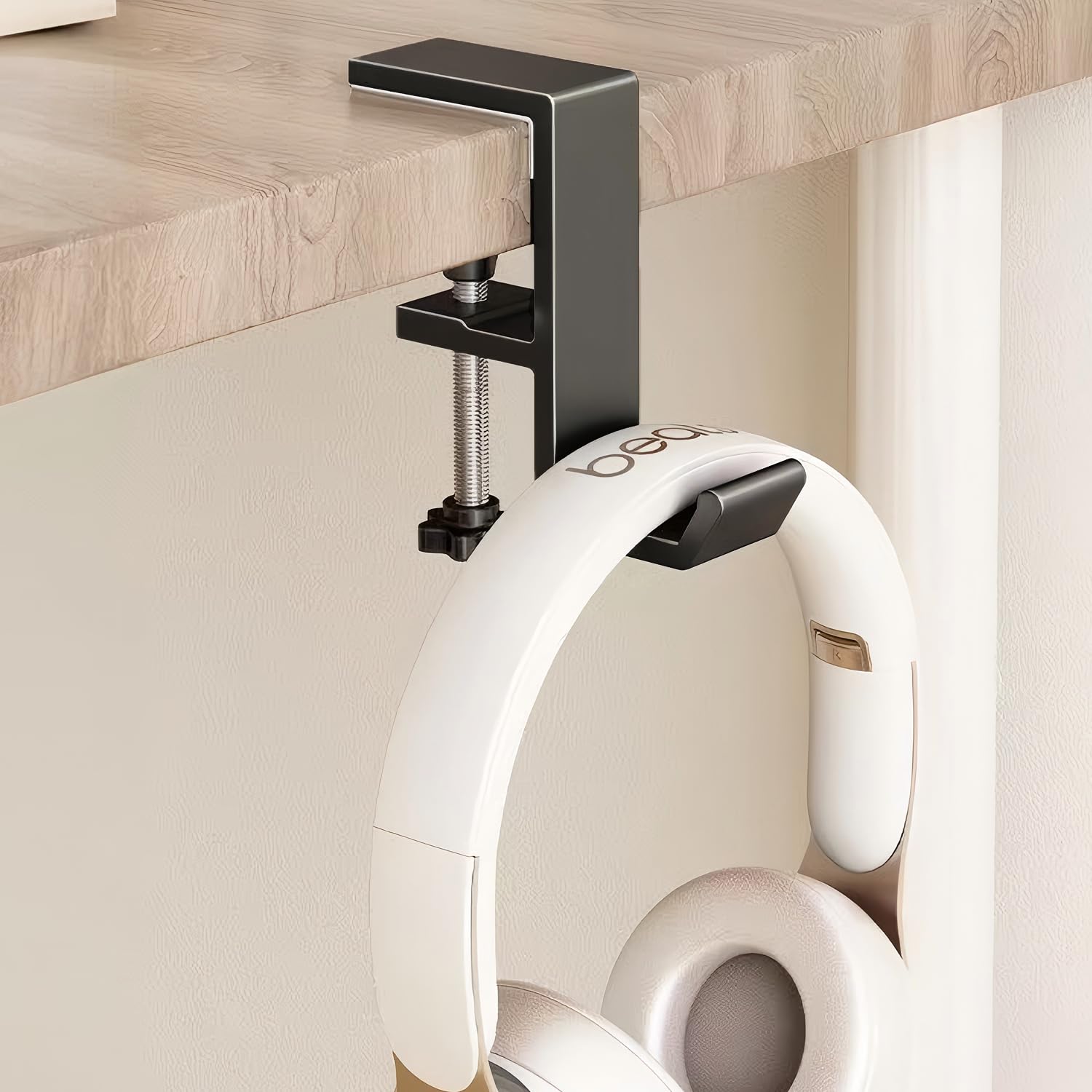 Headphone Stand Hanger Holder, Under Desk Aluminum Alloy Headset Stand with Fit for Gaming PC Accessories,Under Desk Clamp Hook Mount Suitable for Xbox/PS4 Controller, Office, Computer Desk (Black)