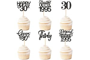 Keaziu 24 Pack 30th Cupcake Toppers Straight Outta 1995 Legend Since 1995 Happy 30th Cheers 30th Forty Cupcake Picks Birthday Party Decoration Supplies | Black 30