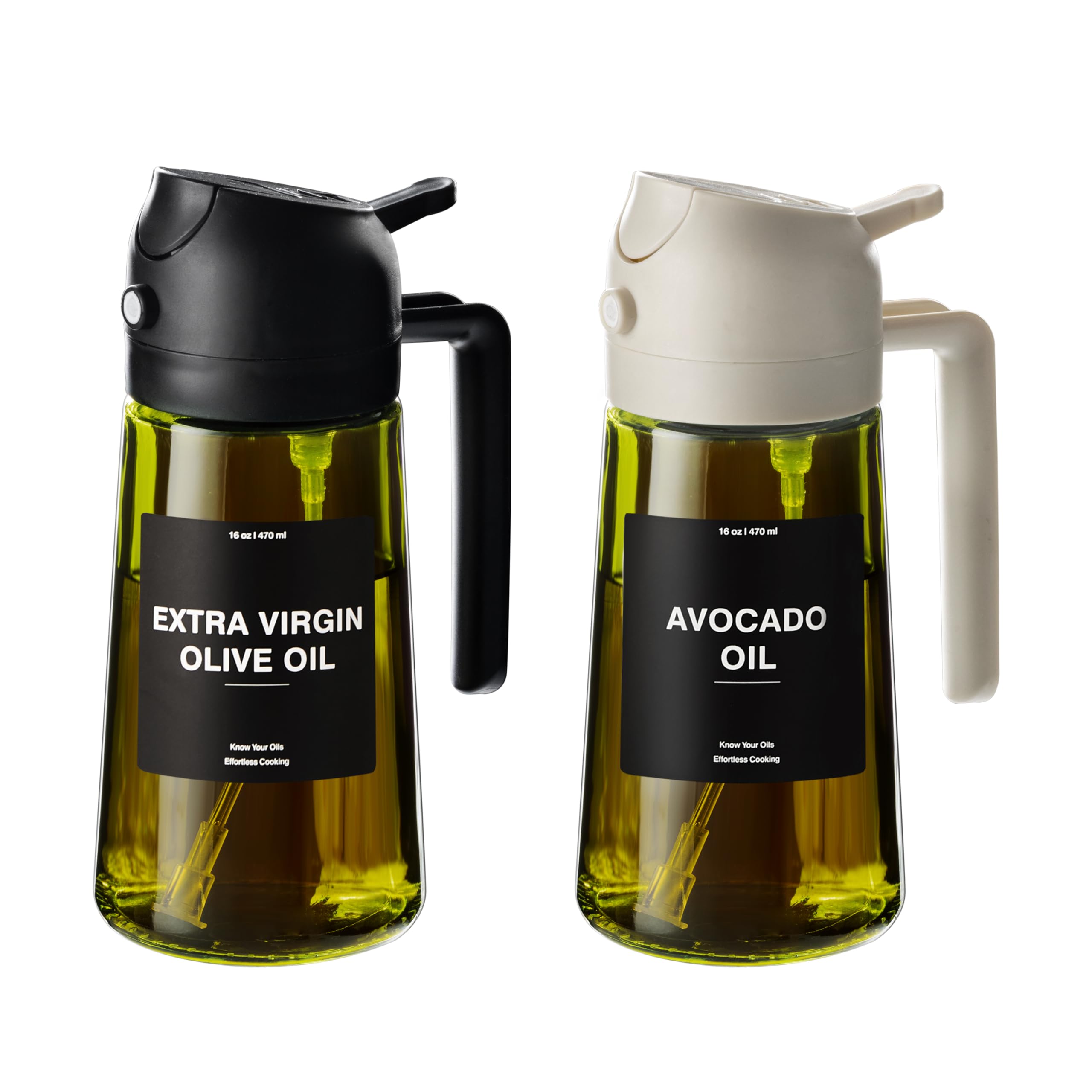 Photo 1 of CXINYI - Oil Dispenser for Kitchen - 16oz / 470ml Olive Oil Bottle w/Stickers - 2 in 1 Olive Oil Dispenser & Oil Sprayer - Oil Sprayer for Cooking, Salad, Barbecue 2Pcs Black&White(Light-Proof)