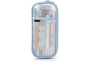 Grid Mesh Pen Pencil Case Clear Big Capacity Pencil Bag Pouch Pen Case Holder Stationery Desk Organizer Travel Makeup Bag wit