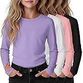 LessonZoo 4 Pack Girls Long Sleeve Shirts Kids Thermal Basic Tops Fleece Lined Crewneck Trendy Fall Layering Tees 5-14 Years
