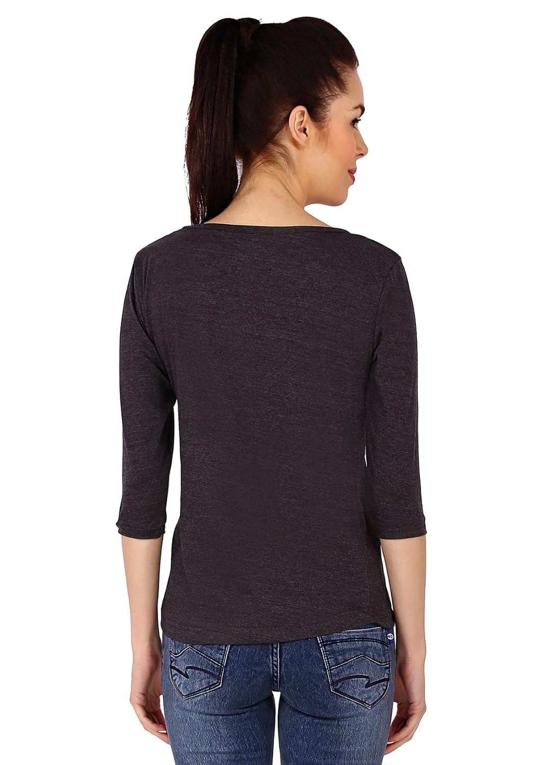 covet womens cotton boat neck 3/4 sleeveantra melange t-shirt