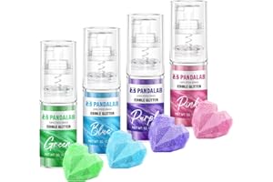 PANDALAB Edible Glitter Spray - Pink Blue Green Purple Food Grade Dessert Decorating Shimmering Glitter for Drinks, Cake, Fondant, Chocolate, Pastry decoration, Icing (0.18oz/5g Bottle)