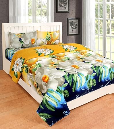 Amayra Home 120 TC Microfibre Double 3D Luxury Bedsheet with 2 Pillow Covers - Floral, Multicolour