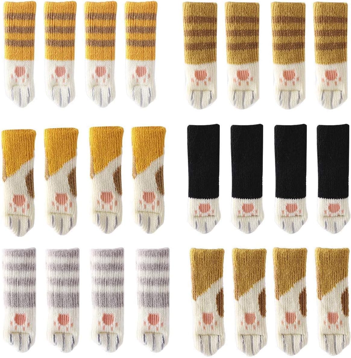 POFET 24pcs Chair Socks (6 Sets), Cute Cat Paw Furniture Leg Covers Caps Pads, Reduce Noise Chair Socks Floor Protector