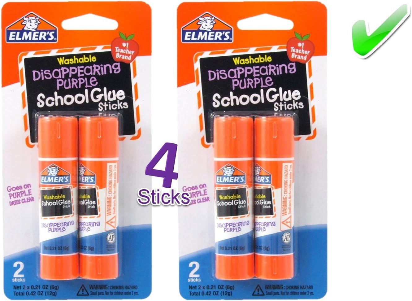 Elmer's Bundle 2 pk of 6 Gram Disappearing Purple Elmer's School Glue Stick, Total of 4 Sticks : Office Products
