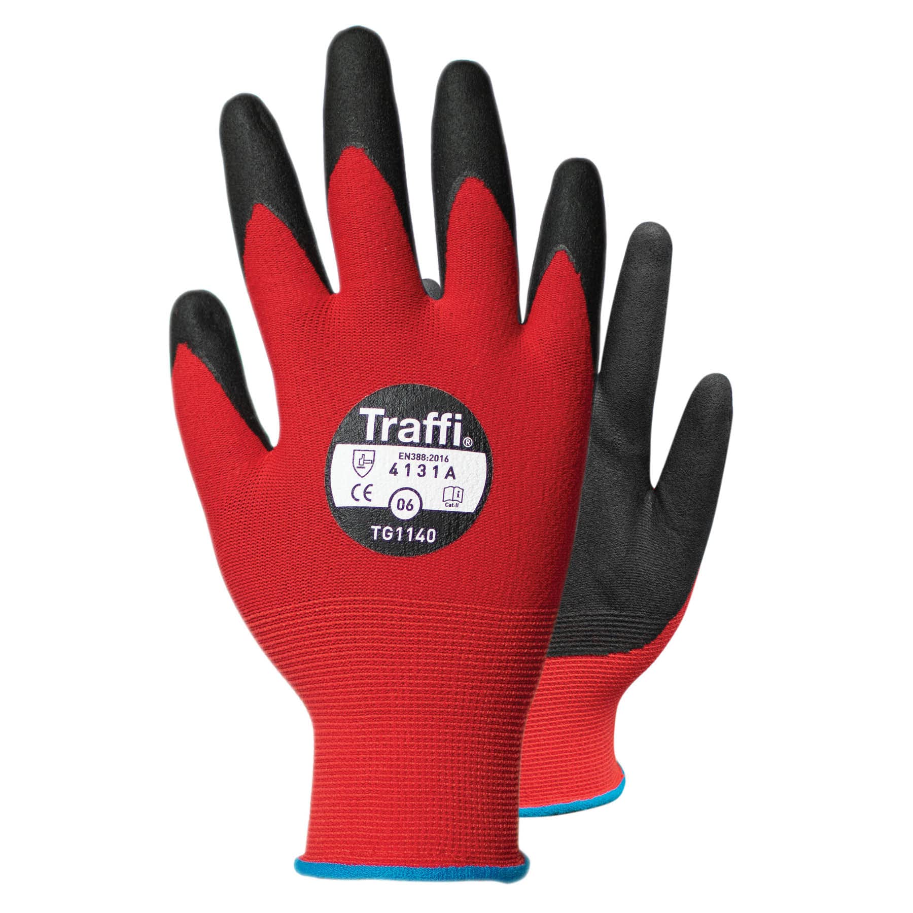 Traffi TG1140 PPE Code Red Safety Glove (Cut Level A - Low Protection) Breathable, Suitable for Sensitive Skin, Nitrile Coated Work Gloves for Dry, Damp and Oily Conditions Visit the Traffi Store