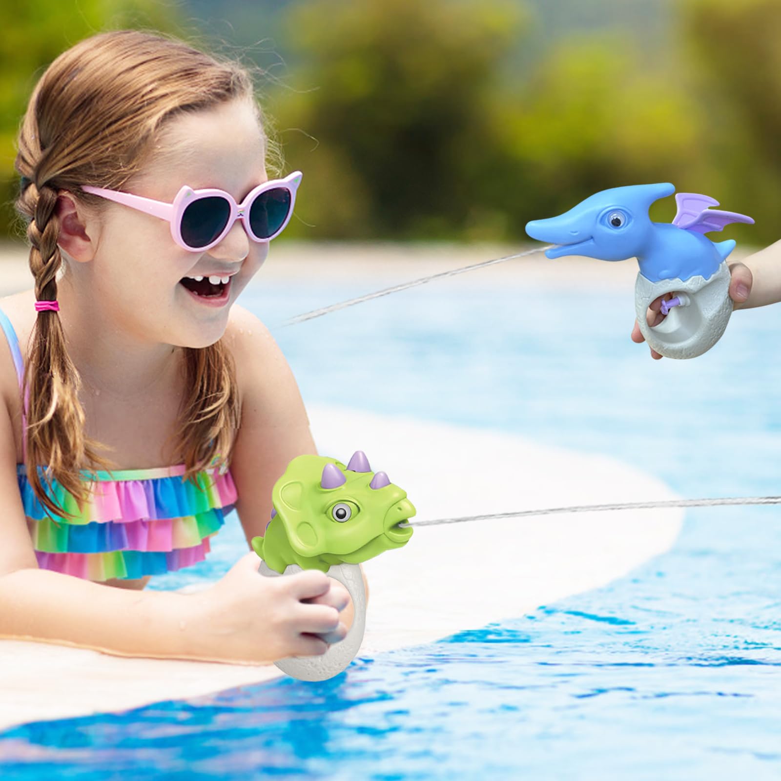 SOETDERT Wasserpistole Kinder, 4 Stück Dinosaurier Wasserpistole, Wasserspritzpistole Klein, Water Gun Mini Spritzpistole Kinder Schwimmbad Spielzeug für Garten Strände Sommer Party Outdoor (4pcs) 7