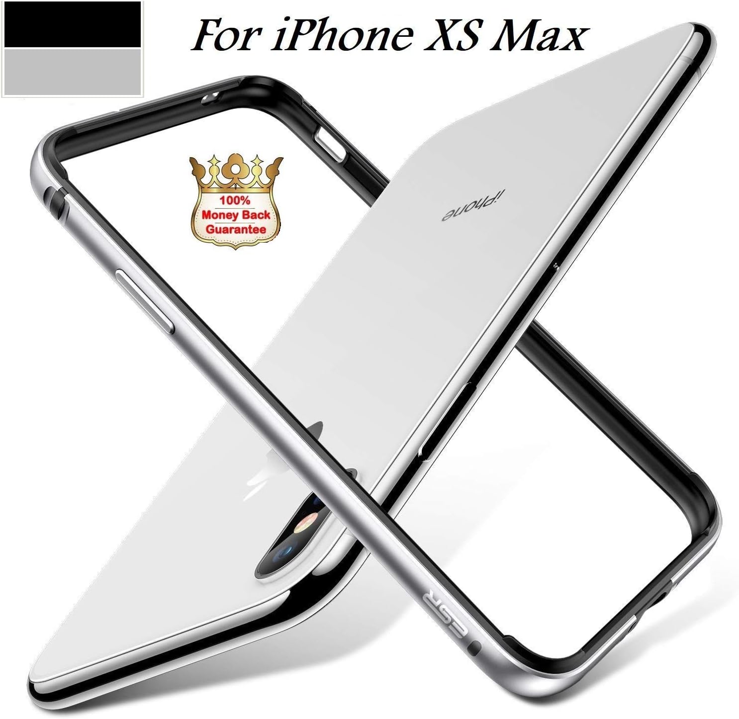 ClicKart Bumper Frame with Inner TPU Anti-Scratch Cover Case for Gamers Compatible with iPhone Xs Max 6.5"2018 (Silver)