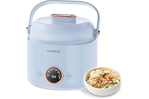 Stariver Small Rice Cooker, 2 Cups Uncooked Mini Portable Rice Cooker with Handle, Non-Stick Ramen Cooker, Rice Maker with Keep Warm & Delay Start Function, Electric Pot, 1L, Blue