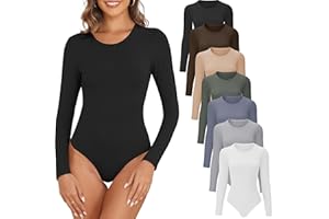 BVNSOZ Women's 4/5 Pack Round Neck Long Sleeve Bodysuit Casual Basic Stretchy Crew Neck Bodysuit Tops