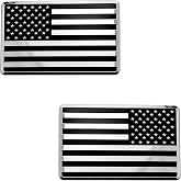 LFPartS USA Embossed Stainless Steel Metal Flag for Cars Trucks (3.12" x 2", Black &amp; Chrome Set Left &amp; Right)
