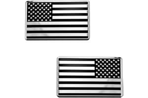 LFPartS USA Embossed Stainless Steel Metal Flag for Cars Trucks (3.12" x 2", Black & Chrome Set Left & Right)