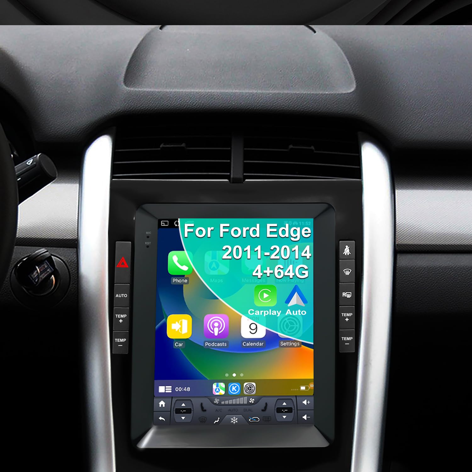 4G+64G Car stereo For Ford Edge Radio Upgrade 2011 2012 2013 2014, 9.7 Inch Tesla Style Touch Screen radio Replacement, Built-In Wireless Carplay Android Auto, Back Up Camera GPS Bluetooth SWC FM WIFI