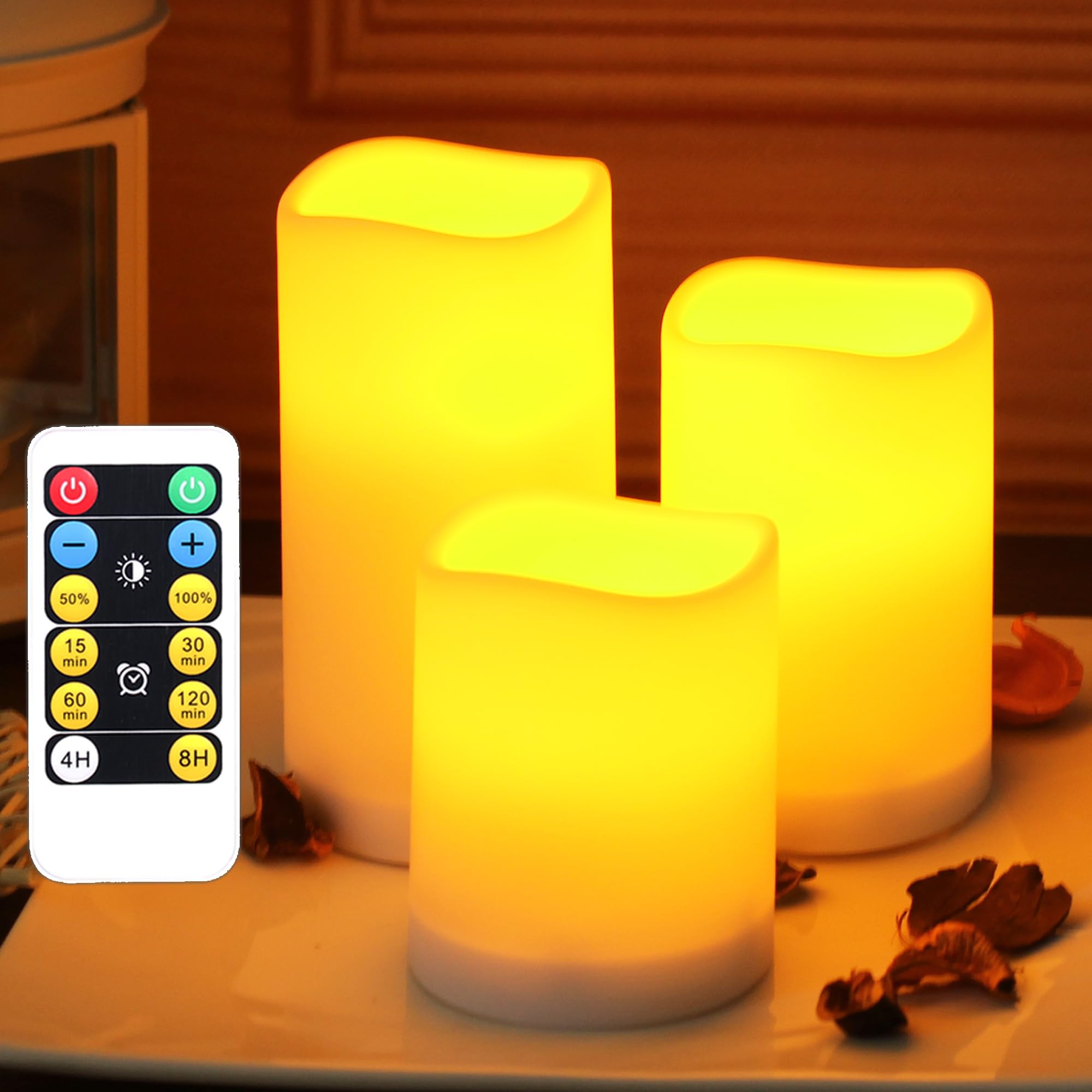 WRalwaysLX Flameless Candles with Timer,LED Flickering Candles with Remote Control, Battery Candles Outdoor and Indoor Home Decor, 3 candles, powered by 3AAA Batteries(not Included)
