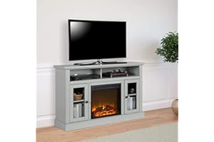 Ameriwood Home Chicago Fireplace TV Stand for TVs up to 50 Inch, Replaceable Electric Fireplace Insert Heater, Realistic Log and Flame Effect, For Living Room or Bedroom, Dove Gray