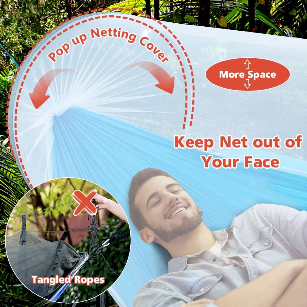 Camping Hammock with Mosquito Net 2 in 1 Ripstop Parachute Nylon Portable Hammock Set with Tree Straps & Carabiners Bug Insect Netting Easy Assembly Lightweight Swing Bed for Outdoor Activities: Furniture & Decor
