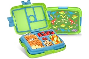 HiYZ Bento Lunch Box for Kids with 5 Compartments,Leak-proof Lunch Box Kids,Ideal Portion Sizes Toddler Lunch Box for Daycare aged 3-7 years,Durable, Drop-Proof, Dishwasher Safe(Dinosaur)