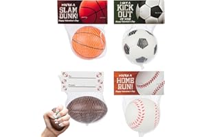 Funeta 30 Sports Stress Balls - Football, Soccer, Baseball, and Basketball - Valentine's Day Cards for Kids' School Classroom - Valentine's Day Gifts for Kids Class Exchange