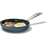 OXO Enhanced 8” Nonstick Frying Pan Skillet, Ceramic PFAS-Free Cookware, Stainless Steel Handle, Eggs & Omelets, Dishwasher & Oven Safe, Storm Blue