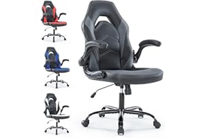 OLIXIS PU Leather Padded Grey Black Gaming Office Chair, 25.5D x 27.8W x 46H