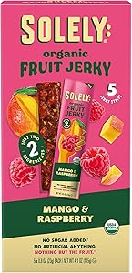 SOLELY - Organic Mango Raspberry Fruit Jerky - 5 Individually Wrapped Fruit Strips - Fruit Leather - Healthy Snacks for Adult