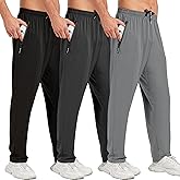 lomsoe 3 Pack Men's Active Jogger Pants, Lightweight Quick-Dry Workout Sweatpants with Zip Pockets(Black,Dark Gray,Light Gray,L)