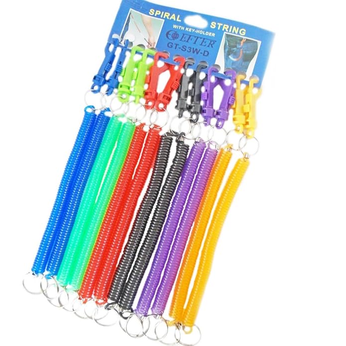 12 Pack Spiral Key Chain Stretchy String Multi Colour Plastic Code