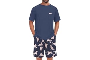 NUOKESASI Mens Pajamas Set Lightweight Nightwear Summer Pjs Sleepwear Soft Comfy Short Sleeve Loungewear With Pocket