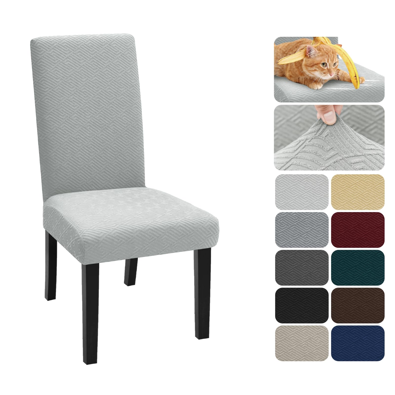 XINEAGE 2 Packs Newest Pattern Dining Chair Slipcover Parsons Chair Furniture Protector Stretch Chair Covers for Dining Room, Restaurant, Kitchen, Party (Silver Gray)