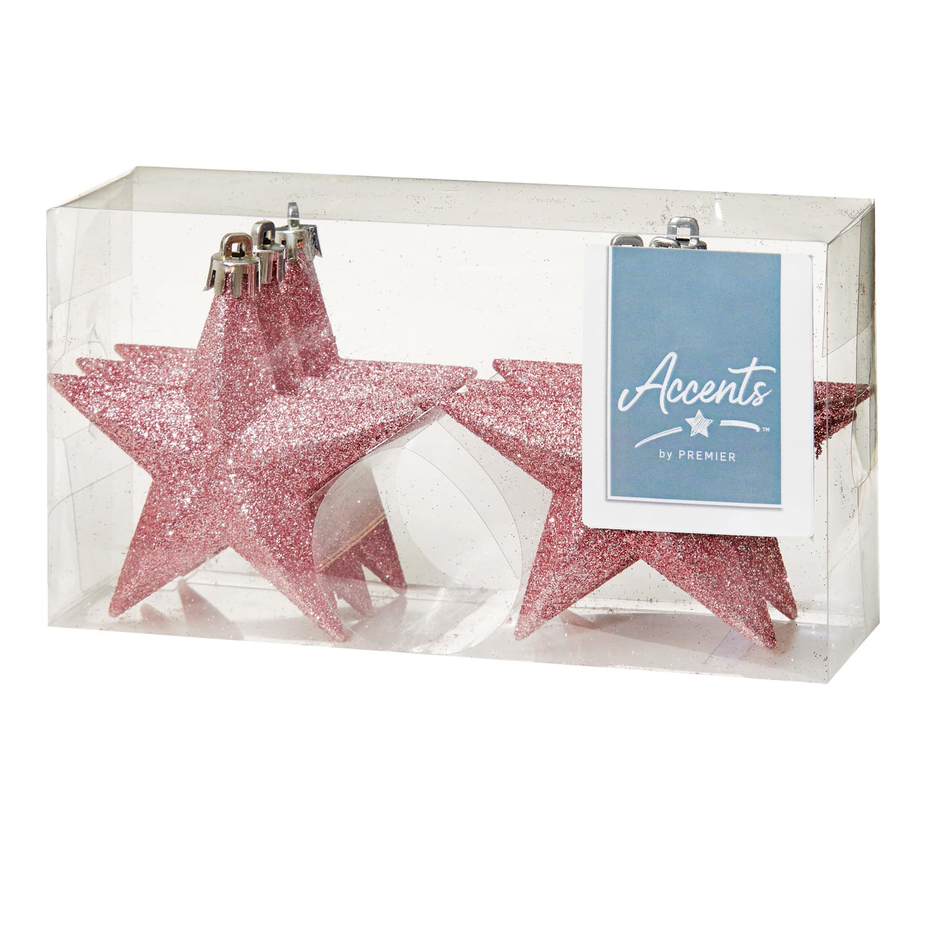 Shatterproof Christmas Stars 6 Pack 100mm Premier Christmas Tree Decoration, glitter Star Baubles (Pink 9516)