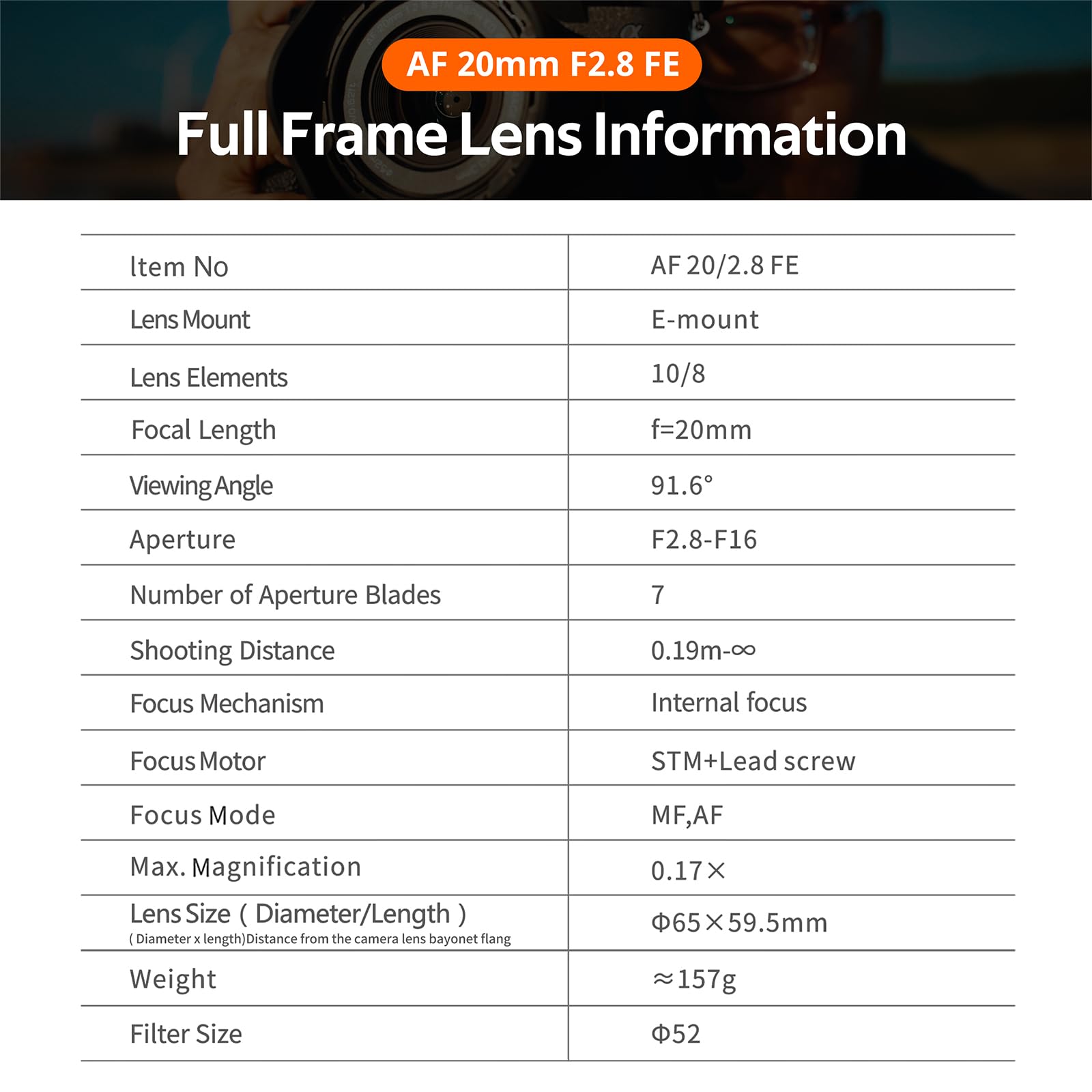 VILTROX 20mm F2.8 FE für Sony E Mount,AF 20mm f/2.8 E-Mount Vollformat Objektiv,Prime Weitwinkelobjektiv für Sony Alpha a7 a7III a7R a7RII I a7RIV a7S a7SII a9 a7C a6700 zv-e100 a6600 a6400 a7iv a7ii 7