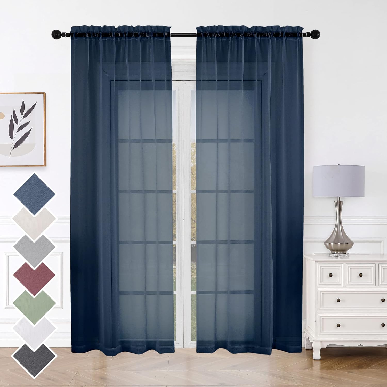 Window Treatments - Aiyufeng Sheer Navy Blue Curtains 84 inch Length 2 Panels Set, Airy Soft-Touching Rod Pocket Voile Drapes for Living Room/Bedroom, Each 40W x 84L
