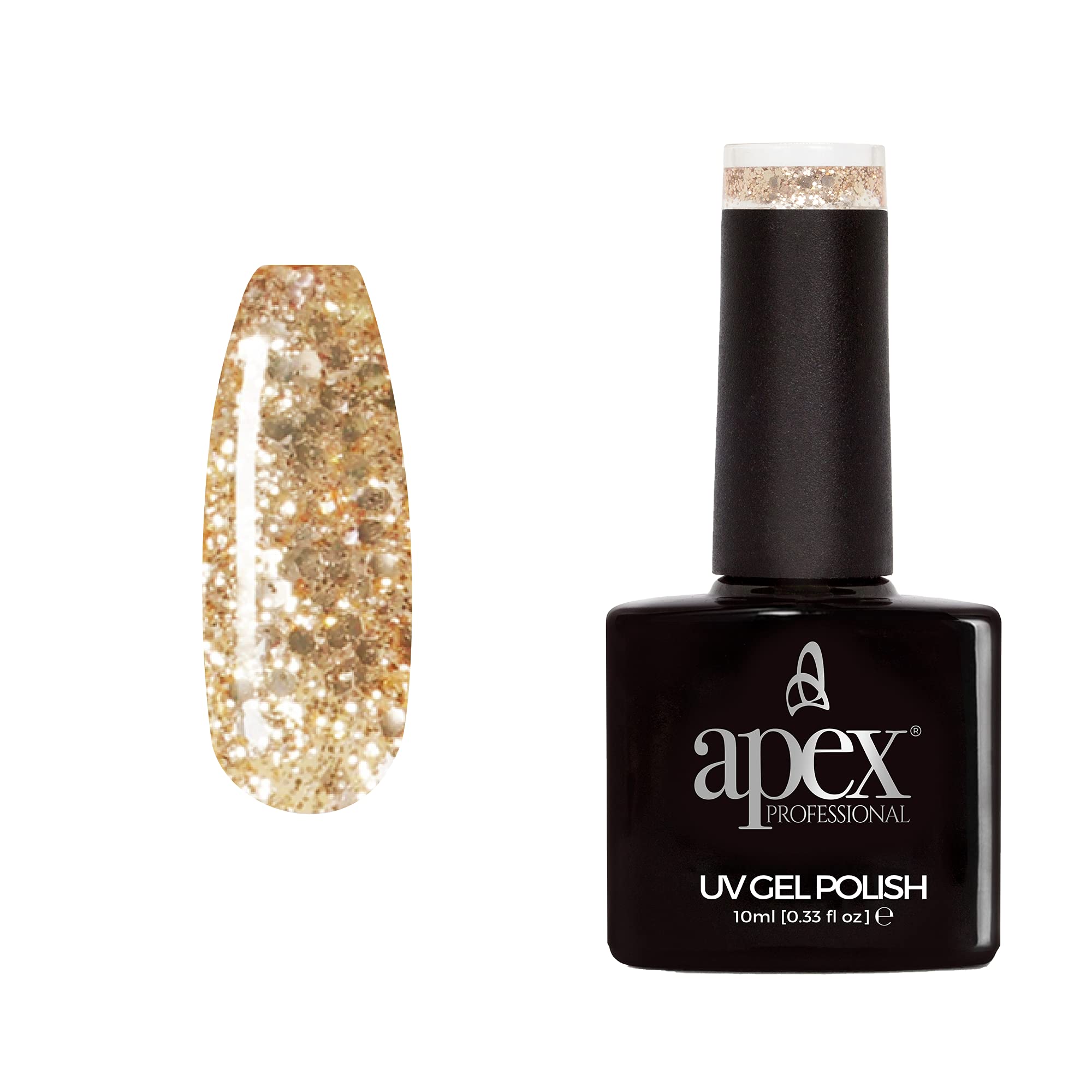 Apex® Professional Glitter Gel Nail Polish, Rose Gold Glitter [G-04], Essentials Range, UV CFL/LED Soak-Off Gel Polish, 10ml