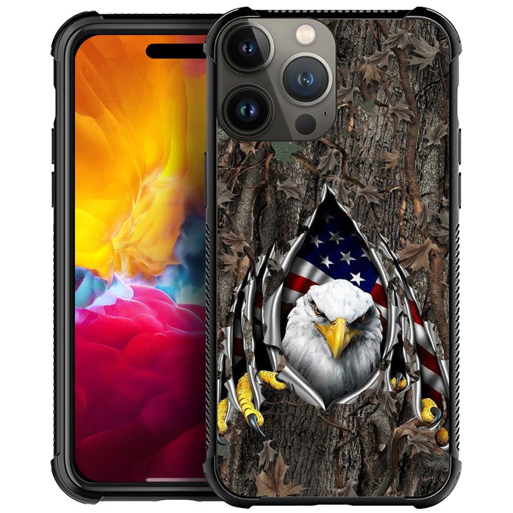 DAIZAG Compatible with iPhone 15 Pro Case,All-Round Protection Shockproof Anti-Scratches TPU Cover,Cases for Man Woman-American Flag Eagle rip Oak camo