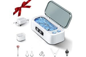 SUNPOW Ultrasonic Jewelry Cleaner Machine– Dual Chambers for Contact Lenses & Jewelry, 45kHz Sonic Cleaner for Silver & Gold, Rings, Earrings, Glasses, Watches, Necklaces – Quiet 45dB, Deep Cleaning