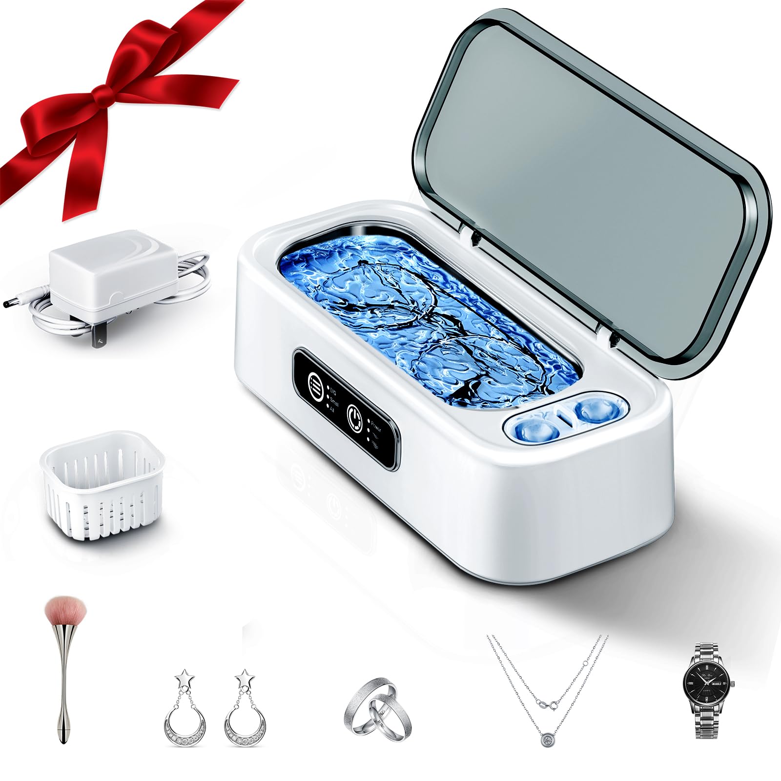 Photo 1 of SUNPOW Ultrasonic Jewelry Cleaner Machine– Dual Chambers for Contact Lenses & Jewelry, 45kHz Sonic Cleaner for Silver & Gold, Rings, Earrings, Glasses, Watches, Necklaces – Quiet 45dB, Deep Cleaning