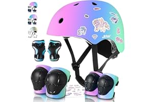 JIFAR Kids Helmet and Pads Set for Skateboard & Bike - Adjustable Toddler Safety Gear with Cool Color Gradient for Boys Girls 3-5-8-14 Years Old, for Scooter, Rollerblading, Longboard