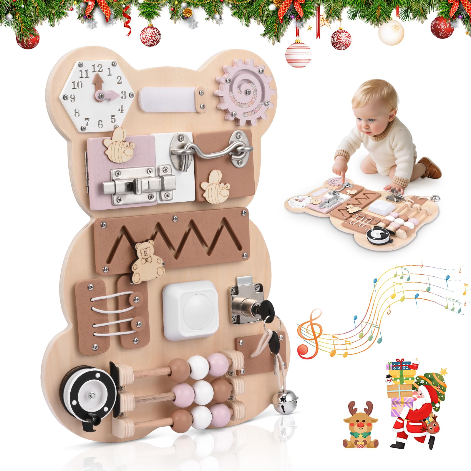 Pakuyi Toddler Activity Board Busy Board Wooden Handmade Montessori Sensory Toy for Toddlers 1-3 Years Old for Early Development