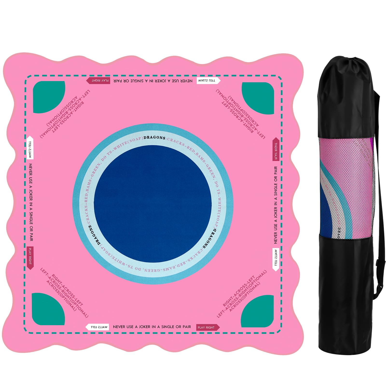 Photo 1 of Scalloped Mahjong Mat for Table?31.5 x 31.5 Inch Noise Reduction Anti-Slip Mahjong Table Mat with Black Carrying Bag for Poker, Card, Board Games Table Mat, Tile Games, Dominoes (Pink)
